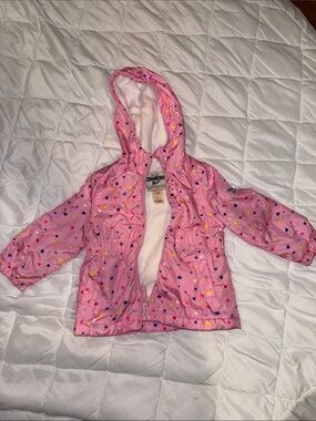 OshKosh B'gosh Pink Hooded Raincoat with Colorful Heart Print